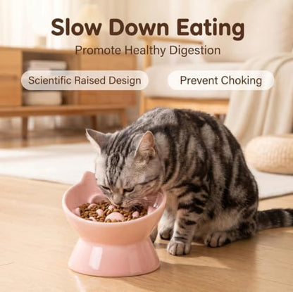 3Pcs Ceramic Cat Slow Feeder with Spoon, Raised Slow Feeder Cat Bowl, Raised Puzzle Feeder, Elevated Food Bowl, Anti Vomiting and Whisker Friendly, Non-Toxic (Pink) - Image 7