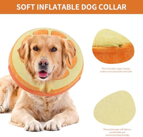 IEUUMLER Inflatable Recovery Dog Collar, Protective Donut Cone, Adjustable Soft Collar for Dog and Cat After Surgery Prevent from Biting & Scratching EU002 - Orange M+ - Image 5