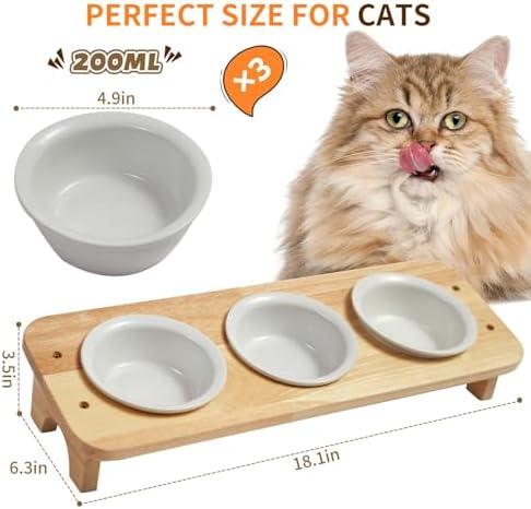 Elevated Cat Food Bowl, 3 Ceramic Raised Cat Basic Bowls with Stand, 15°Tilted Cat Bowl for Indoor Cats, Water Bowl Set,Dishwasher Safe(Large) - Image 2