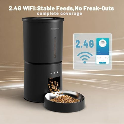 4.2L Automatic Cat Feeder,2.4G WiFi Timed Auto Cat Food Dispenser with 10s Voice Recorder,Dual Power Supply,4.2L Auto Cats Feeder(Black,Single Bowl) - Image 2