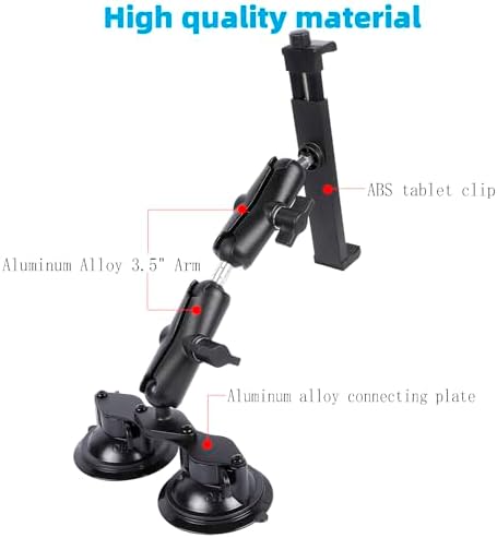 Dual Suction Cup Tablet Mount for Truck/Car, 13.4 Inch Aluminum Arm, 360° Adjustable 2-Stage Tablet Stand Holder, Compatible with iPad Pro/Air/Mini, Galaxy Tab and All 6.5-12.9" Tablets - Image 3