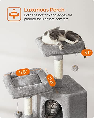 Feandrea Cat Tree, 45.3-Inch Cute Cat Tower, Climbing Condo, Light Gray - Image 3