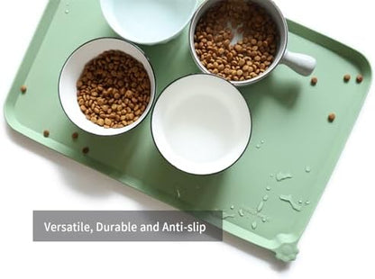 Hoki Found L Silicone Non Slip Pet Dog Cat Bowl Mats - Placemat, Feeding Mat - Waterproof for Carpet - Jade - Image 4
