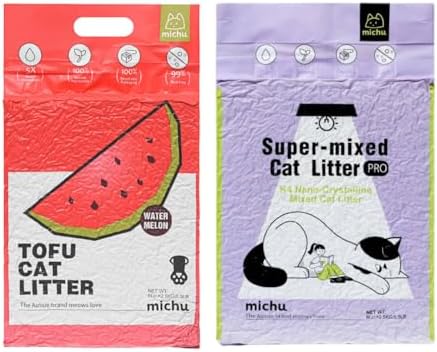 Michu Tofu Cat Litter Natural Clumping Tofu Cat Litter 5.5lb/88oz 5 Scents (Watermelon + Mixed, 2 Pack) by Michupet