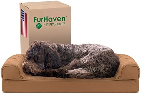 Furhaven Cooling Gel Dog Bed for Medium/Small Dogs w/ Removable Bolsters & Washable Cover, For Dogs Up to 35 lbs - Quilted Sofa - Toasted Brown, Medium by FurHaven