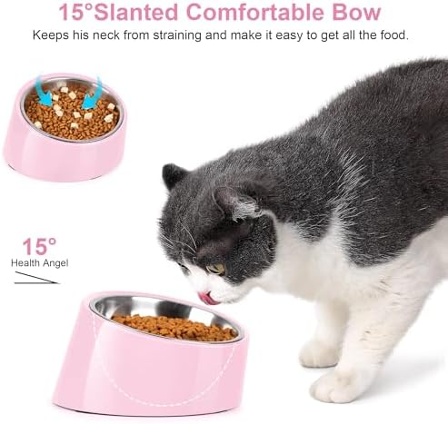 Tilted Dog Bowl Non-Slip & Non-Spill Pet Feeder with Elevated Detachable Melamine Stand, Easy to Get Food Dog Dish, M/180ml Pink - Image 4