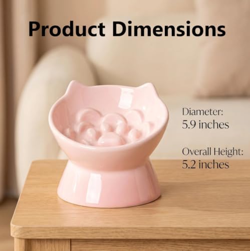 3Pcs Ceramic Cat Slow Feeder with Spoon, Raised Slow Feeder Cat Bowl, Raised Puzzle Feeder, Elevated Food Bowl, Anti Vomiting and Whisker Friendly, Non-Toxic (Pink) - Image 2