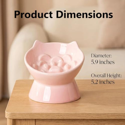 3Pcs Ceramic Cat Slow Feeder with Spoon, Raised Slow Feeder Cat Bowl, Raised Puzzle Feeder, Elevated Food Bowl, Anti Vomiting and Whisker Friendly, Non-Toxic (Pink) - Image 2