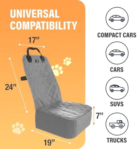 Active Pets Dog Car Seat Cover, Waterproof Front Seat Protector for SUV Truck Sedan, Pet Safety Travel Comfort System with Universal Fit, Grey - Image 4