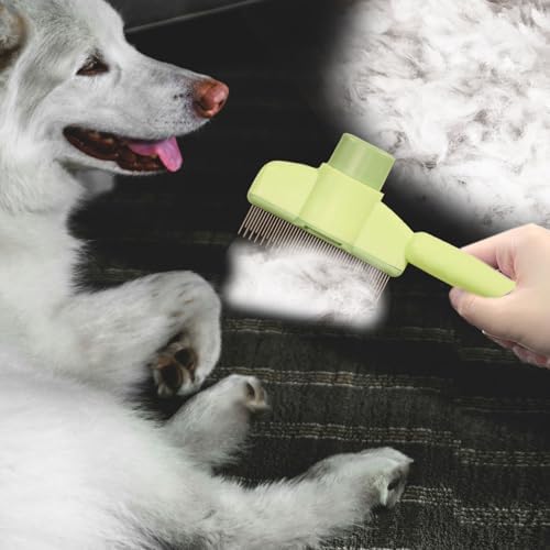 Dogs and Cats Comb with Release Button, Pet Hair Removal Tools with Safe Stainless Steel Teeth for Deshedding, Cat Grooming Supplies for Long/Short Hair, Cat Brush for Shedding, Green - Image 7