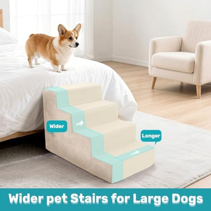 Dog Stairs for Bed, Extra Wide 4-Step Dog Steps for High Bed, High-Density Foam Pet Stairs with Non-Slip Removable Washable Cover for Small Pets, 18" H, Beige - Image 7