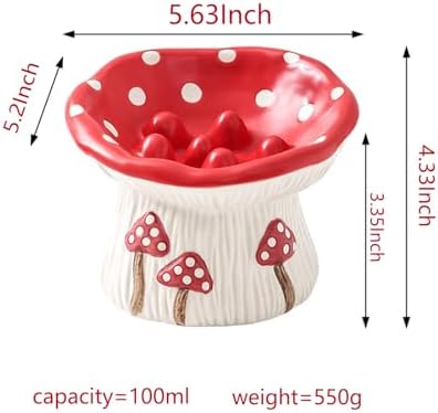 Elevated Ceramic Cat Bowls for Food & Water, Red Mushroom Cats Bowl with protruding Feet, Raised Height for Cats, Whisker Fatigue Shallow Food Dish - Image 2