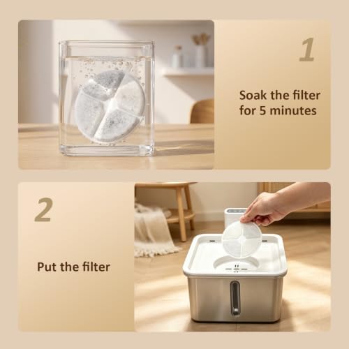 Cat Water Fountain Filter,8 Pack FS30PRO Cat Fountain Filter Replacement, 8 PCS Filters & 8 PCS Sponge Set for Stainless Steel Cat Dispenser - Image 6