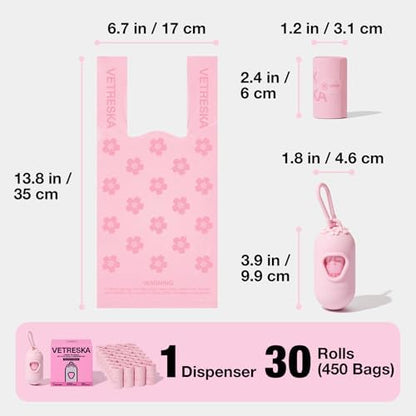 VETRESKA Dog Poop Bags with Handles 450 Count, Floral Scented Waste Bags - Image 3