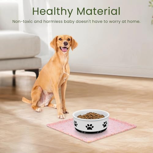 Ptlom Dog Food Mat Anti-Slip Dog Bowl Mats for Food and Water, Waterproof Pet Placemat Prevents Messy Spill to Floor, Silicone Puppy Feeding Tray for Small, Medium and Large Dogs Cats, Pink - Image 3