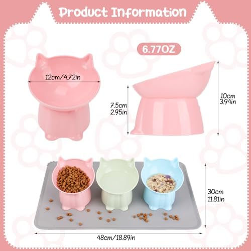 3 Pcs Raised Cat Bowl 15° Elevated Cat Food Bowl Tilted Cats Bowls,3 Colors - Image 6