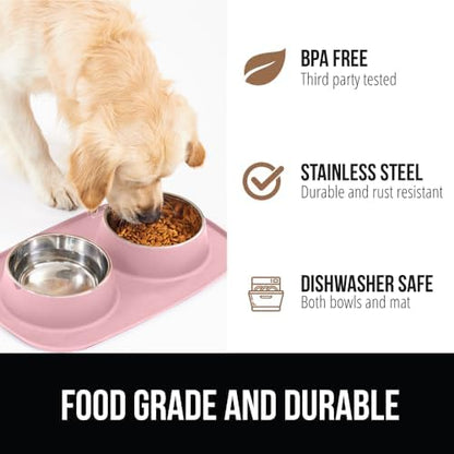 GORILLA GRIP Dog Bowl Set with Feeding Mat, 304 Stainless Steel, 2 Cup Pink - Image 5
