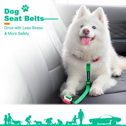 2 PCS Dog Seat Belt for Car Frskcssd Adjustable Dog Car Harness Heavy Duty Nylon Dogs Safety Seat Belt (Black+Green) - Image 6