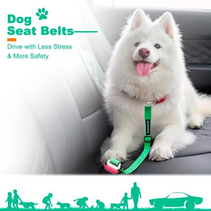 2 PCS Dog Seat Belt for Car Frskcssd Adjustable Dog Car Harness Heavy Duty Nylon Dogs Safety Seat Belt (Black+Green) - Image 6