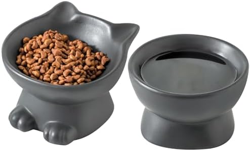 Nihow Elevated Cat Bowls,5 Inch Ceramic Raised Cat Food and Water Bowl Set by Nihow