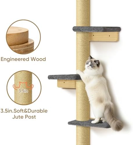 PAWSCRAT 5-Tier Wall-Mounted Cat Tree, 80-Inch Sisal Post, Darkgrey - Image 2