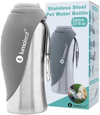 LumoLeaf Portable Dog Water Bottle 27 OZ, Stainless Steel Pet Travel Water Bottle Dispenser for Walking, Hiking and Outdoor, Portable Water Bowl for Large Dogs (Grey) by LumoLeaf