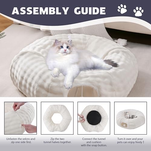 Bubble Round Cat Tunnel for Indoor Cats, Cream White - Image 7