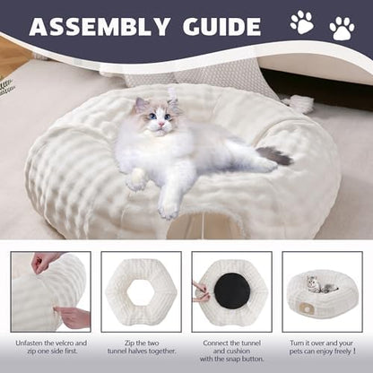 Bubble Round Cat Tunnel for Indoor Cats, Cream White - Image 7