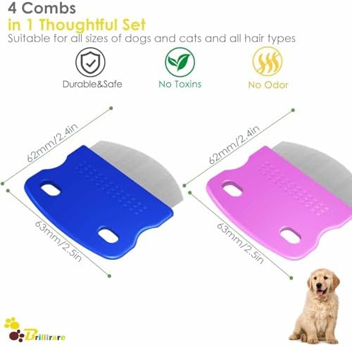 4 Pack Eye Comb, Stainless Steel Pet Tear Stain Professional Remover, Dog Cat Flea Lice Grooming Combs with Gentle Rounded Teeth, Eye Gunk Removal, Dematting Tool for Small, Medium & Large Pets - Image 2