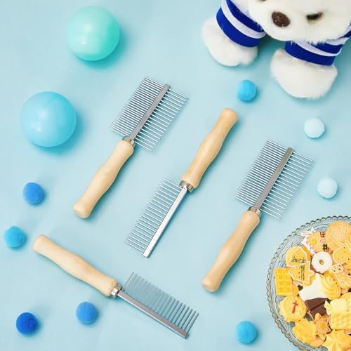 2 Pcs Pet Grooming Combs, Double Side Metal with Wooden Handle - Image 6