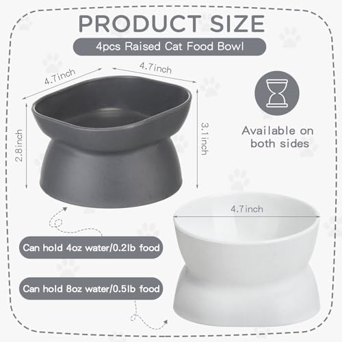 4 Pieces Plastic Tilted Elevated Cat Bowls Raised Cat Food Bowls Elevated Feeding Dish for Flat Faced Kitten Kitty Pets Supplies(White and Grey) - Image 2