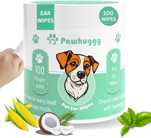 Dog Ear Cleaner - 100 Dog Ear Wipes for Dogs, Cats & Puppies by Pawhuggy