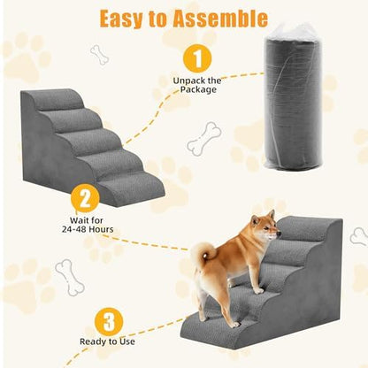 5-Step Dog Stairs for Large Dogs and Cats, 22in H Dog Steps, Gray - Image 6