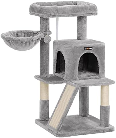 Feandrea Cat Tree, 37.8-Inch Tall Cat Tower, Multi-Level Condo, Light Gray by FeandreabySONGMICSHOME
