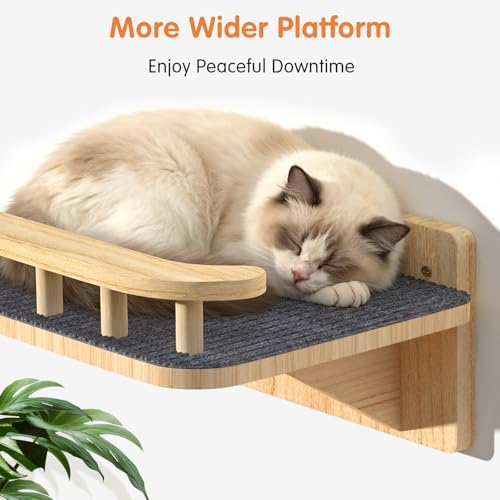 Cat Wall Shelves with 3 Steps, Floating Cat Shelves for Wall with Wide Perch, Modern Wood Wall Mounted Furniture up to 15lbs, Climber Shelf for Small/Medium Cats Sleeping,Jumping, Playing - Image 6