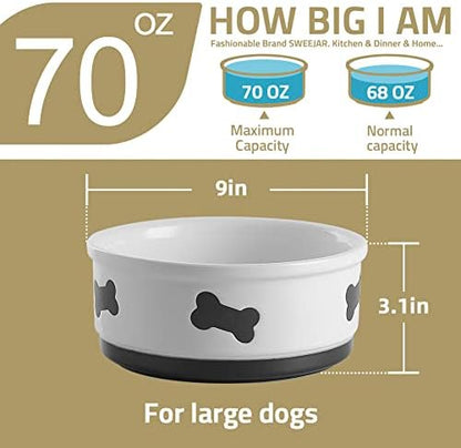Sweejar Ceramic Dog Bowls with Bone Pattern, Dog Food Dish for Large Dogs, Porcelain Pet Bowl for Water 70 Fl Oz (Brown) - Image 6