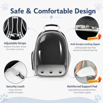 Expandable Cat Carrier Backpack with Bubble Window and Mesh, Black - Image 6