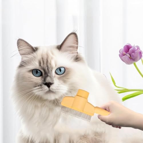 Dogs and Cats Comb with Release Button, Pet Hair Removal Tools with Safe Stainless Steel Teeth for Deshedding, Cat Grooming Supplies for Long/Short Hair, Cat Brush for Shedding, Orange - Image 6