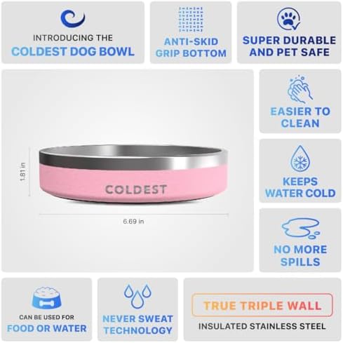 Coldest Dog Bowl - Anti Rust Metal, Non Slip, 3 Layers Insulated Stainless Steel Dog Bowls - Spill Proof & Heavy Duty - Water Bowl for Dogs, Cats & Pets, Dish Washer Safe (21 oz,Cotton Candy Pink) - Image 5
