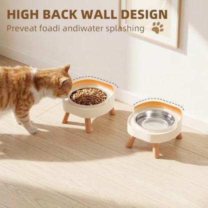 Elevated Cat Bowls, 2P Raised Cat Food and Water Bowl Set for Indoor Cats, Splash Proof with 2 Stainless Steel Pet Food Bowls for Cats ＆ Puppies, Whisker Friendly and Dishwasher Safe - White - Image 3