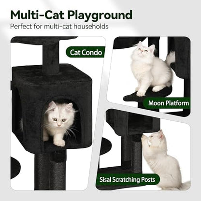 Meecal Gothic Black Cat Tree for Indoor Kittens & Small Cats Under 6 Months 9lbs, 43-Inch Cute Cat Tower with Scratching Post, Cat Condos, Cozy Hammock, Unique Perch & Dangling Toy - Image 5