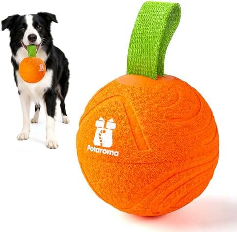 Potaroma Dog Ball with Rope Handle, Motion Activated Bouncing E-TPU Toy by Potaroma