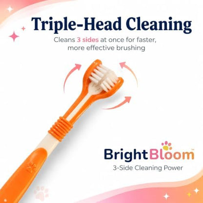 Triple Head Dog Toothbrush- 3- Sided Pet Toothbrush for Faster Cleaning, Helps Reduce Plaque & Bad Breath, Easy to Use Dog Dental Care Tool for Medium &Large Dogs. (Orange) - Image 4