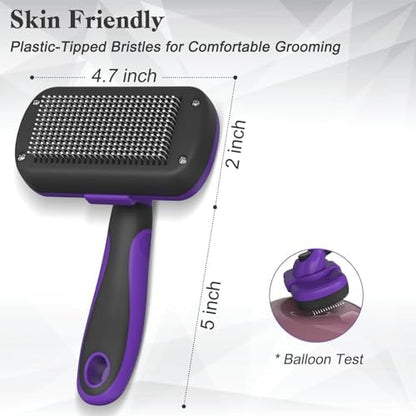 Dipoo Self Cleaning Cat & Dog Grooming Brush - Skin Friendly Deshedding Hair Brush for Haired Dogs & Puppies, Purple - Image 4