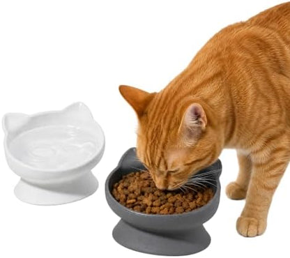 Kitty City Elevated Cat Bowls (Set of 2), Whisker-Friendly Raised Cat Food & Water Dishes, Modern Pedestal Design, Dishwasher Safe, 6.5 oz Each – White & Gray - Image 2