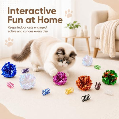 Cat Toys for Indoor Cats, 10 Crinkle Balls & 24 Colorful Springs - Image 6