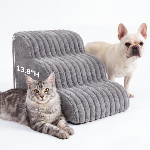 Den&Den 3 Step Dog Stairs for Small Dogs, Puppies, for Couch, Grey, 13.8" H by DenDenPetProducts