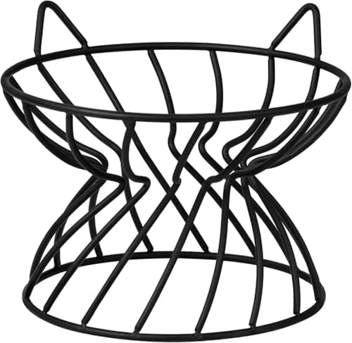 Metal Stand for Cat Dish - Raised Cat Bowl Holder with Anti Slip Sleeves - Black Iron - Elevated, Anti Vomiting, Backflow Prevention - 5.9 x 4.7 inches by AHX
