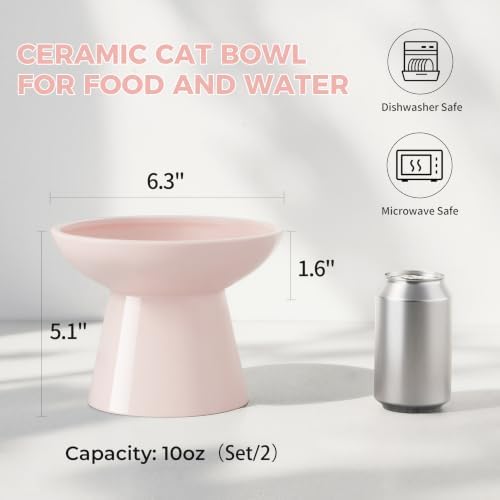 LoeJan Ceramic Cat Bowls, Elevated Cat Food and Water Bowls Set, Extra Wide and Raised Ceramic Bowls, Anti-Vomit Whisker-Free Pressure Cat Feeder for Kittens to Adult Cats - Image 2