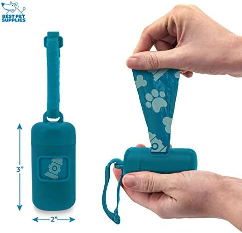 Best Pet Supplies Dog Poop Bag Holder Leash Attachment with Reusable Dispenser for Travel, Walking, Park, and Outdoor Use, Durable with Clip-On - Turquoise, Pack of 2, Plastic Dispenser w/30 Bags - Image 3